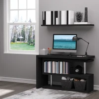 HOMCOM 360 Degree Rotating Corner Computer Desk, L Shaped Desk, Home Office Workstation with 3-Tier Storage Shelves, Black(m-2)