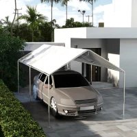Outsunny 10 x 20ft Carport Roof, UV Resistant Canopy Replacement Cover with Ball Bungee Cords, White(m-10)