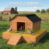 PawHut Floating Duck Coop, Wooden Duck House with Ramp and Waterproof Asphalt Roof, Small Animal House(m-7)