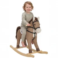 Qaba Rocking Horse, Back and Forth Rocking, Ride on Horse Toy with Sound Effects, for 12-36 Months Toddlers, Dark Brown(m-11)