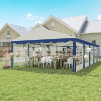 Outsunny 16.5' x 33' Large Party Tent, Heavy Duty Outdoor Canopy Tent with Removable Sidewalls, 10 Windows, Blue(m-2)