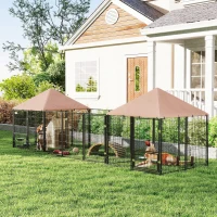 PawHut Outdoor Dog Kennel with 2 Rooms, Rotating & Adjustable Height Bowls, Waterproof UV-Resistant Cover, 16.2' x 4.7' x 5.1'(m-8)