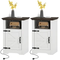 HOMCOM Set of 2 Side Tables, Night Stands with Charging Outlets, White(m-3)