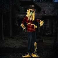 Outsunny 71" Life Size Halloween Skeleton Scarecrow, Animated Prop with Sound and Motion Activated, Light Up Eyes, Howling and Chain Sound(m-2)