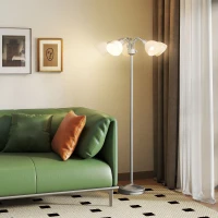 HOMCOM Arc Tree Floor Lamp with 5 Adjustable Rotating Lights, Modern Standing Gooseneck Reading Light for Living Room Bedroom Office, Satin Nickel(m-1)