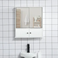 kleankin Medicine Cabinet with Mirror, Bathroom Wall Cabinet with 2 Mirrored Doors, 2 Modern Doors and Adjustable Shelf, White(m-8)