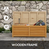 Outsunny 176L Outdoor Storage Box, Wooden Deck Storage Container with 2 Safety Hinges for Balcony, Porch, Poolside, Light Brown(m-6)