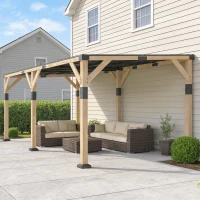 Outsunny 10' x 20' Wooden Gazebo, Hardtop Lean-to Gazebo Pergola with Galvanized Steel Sloped Roof, Light Walnut(m-9)