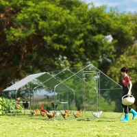 PawHut Large Metal Chicken Coop with Waterproof Cover, Roosting Bar, Nesting Box, 9.8' x 19.7' x 6.4'(m-15)