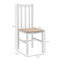 HOMCOM Farmhouse Dining Table Chairs, Set of 2 Pine Wood Kitchen Table Chairs with Slat Back for Living Room, Bedroom, White(m-3)