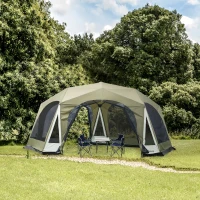 Outsunny 20 Person Camping Tent, Outdoor Cabin Tent Tent with 2 Doors, Screen Room, Family Dome Tent for Hiking, Backpacking, Traveling, Easy Set Up, Army Green(m-10)