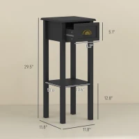 HOMCOM 2-Tier Side Tables Set of 2 with Drawer and Shelf, 2 Pieces End Tables for Living Room and Hallway, Black(m-3)