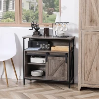 HOMCOM Sideboard Buffet Cabinet, Coffee Bar Cabinet with Sliding Barn Door and Adjustable Shelf for Kitchen, Living Room, Gray(m-2)