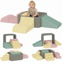 Qaba 7-Piece Modular Foam Baby Climbing Blocks with Corduroy Covers, Indoor Activity Set for 3-6, Multicolor(m-11)
