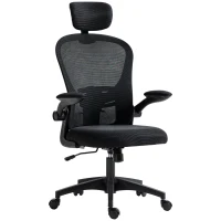 Vinsetto Office Chair, Mesh Computer Desk Chair with Adjustable Headrest, 4D Lumbar Support, Flip-up Arm, Black(m-9)