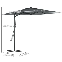 Outsunny 8FT Cantilever Patio Umbrella, Offset Patio Umbrella with Cross Base for Deck, Backyard, Pool and Garden, Hanging Umbrellas, Switch with a Wrench, Dark Gray(m-3)