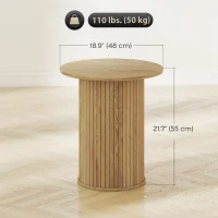 HOMCOM Round Side Table, Fluted Accent End Table, Narrow Nightstand for Small Spaces, Living Room, Oak(m-3)
