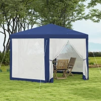 Outsunny 13' x 11' Outdoor Party Tent, Hexagon Sun Shade Shelter Canopy w/ Protective Mesh Screen Sidewalls, Ropes & Stakes, Blue(m-10)