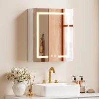 HOMCOM Bathroom Medicine Cabinet with Lights, Wall Mounted Medicine Cabinet with Mirror Demister Pad, Adjustable Shelves, White(m-8)