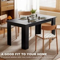 HOMCOM 63" Dining Table for 4-6 People, Modern Rectangular Kitchen Table for Dining Room, Living Room, Black Wood Effect(m-4)