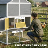 PawHut 77" Large Chicken Coop for 6-8 Chickens, Outdoor Wooden Hen House Poultry Cage with Run, Nesting Boxes, Waterproof Roof(m-6)