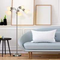 HOMCOM Arc Tree Floor Lamp with 5 Adjustable Rotating Lights, Modern Standing Gooseneck Reading Light for Living Room Bedroom Office, Satin Nickel(m-10)