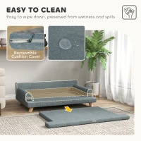 PawHut Dog Bed, Large Dog Couch with Washable Cover, Wooden Legs, Elevated Fancy Foam Pet Sofa for Medium & Large Breeds, Gray(m-5)