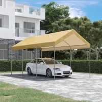 Outsunny 10' x 20' Party Tent and Carport, Height Adjustable Portable Garage, Outdoor Canopy Tent 8 Legs without Sidewalls for Car, Truck, Boat, Motorcycle, Bike, Garden Tools, Beige(m-2)