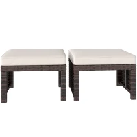 Outsunny 2 Pieces Wicker Outdoor Ottomans with Removable Cushions, Rattan Outdoor Seating, Footrest and Side Table, Khaki(m-2)