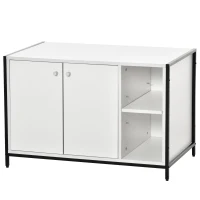 PawHut Large Cat Litter Box Enclosure, Litter Box Furniture Hidden with Magnetic Doors & Storage Shelves, Wooden Cat Washroom Indoor, 33" L x 20" W x 22" H, White(m-11)