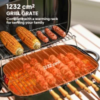 Outsunny Charcoal BBQ Grill, Foldable Barbecue Grill with Warming Rack, Adjustable Vent, Thermometer, Handles, Black(m-4)