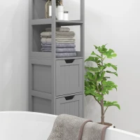 kleankin Narrow Bathroom Cabinet with 3 Drawers and 2 Tier Shelf, Tall Cupboard Freestanding Linen Tower, Grey(m-7)