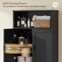 HOMCOM Over The Toilet Storage Shelf Freestanding Bathroom Organizer with 2 Doors and Open Shelf Black(m-5)
