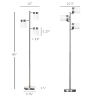 HOMCOM Modern Floor Lamp, Standing Lamp with 3 Rotating Lights for Living Room, Bedroom, Office, Silver(m-4)