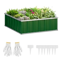 Outsunny 3' x 3' x 1' Raised Garden Bed, Galvanized Metal Planter Box for Vegetables Flowers Herbs, Green(m-1)