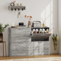 HOMCOM Shoe Storage Cabinet with 4 Flip Drawers, Narrow and Slim, 12-20 Pair of Shoes Organizer for Hallway, Entryway, Grey(m-1)
