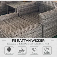 Outsunny 5pc Patio Furniture Set, All Weather PE Rattan Conversation Chair and Ottoman Set w/ Table, Cushion Pillows, Gray(m-4)