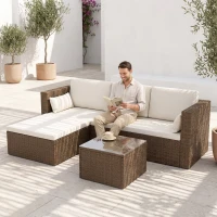 Outsunny 3pcs Modern Rattan Sofa Set, Wicker Patio Furniture Set with Coffee Table, Cushions, Pillows(m-8)