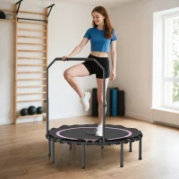 Soozier 48" Rebounder Trampoline for Adults, Foldable Mini Trampoline with Adjustable Handle Bar for Indoor Outdoor, Pink(m-2)