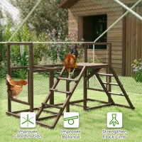 PawHut Chicken Activity Play Set with Multiple Chicken Perches, Swing, Ladder, Platform for 3-4 Chickens, Coffee(m-14)