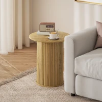 HOMCOM Round Side Table, Fluted Accent End Table, Narrow Nightstand for Small Spaces, Living Room, Oak(m-1)