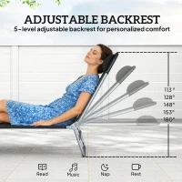 Outsunny 2 Piece Sun Loungers, Folding Chaise Lounge Chairs with Reclining Back, Breathable Mesh Seat, Headrest, Black(m-4)