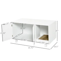 PawHut Wooden Cat Litter Box Enclosure & House, Kitty Hidden Washroom, with End Table Design, Scratcher, & Magnetic Doors, White(m-3)