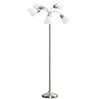 HOMCOM Arc Tree Floor Lamp with 5 Adjustable Rotating Lights, Modern Standing Gooseneck Reading Light for Living Room Bedroom Office, Satin Nickel(m-11)