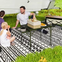 Outsunny Folding Camping Table, 4.5ft Portable Table with 2 Wing Panels, Height Adjustable Metal Picnic Table(m-2)