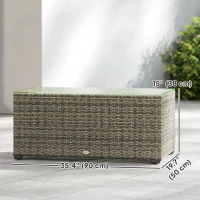 Outsunny Wicker Outdoor Coffee Table, PE Wicker Rectangular Patio Table with Tempered Glass Top for Garden, Balcony, Dark Grey(m-3)