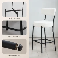 HOMCOM Set of 2 Barstools, Upholstered Bar Stools with Backrest, Footrest for Kitchen Island, Dining Room, Cream White(m-6)