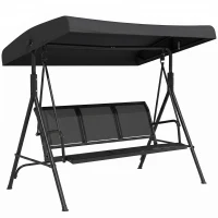 Outsunny 3-Seater Swing Chair Covered Garden Hammock A-Frame Outdoor Porch Glider Sling Seat with Adjustable Canopy Cover, Black(m-13)