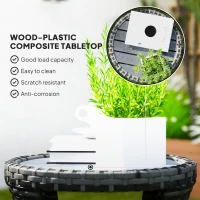 Outsunny 18" Wicker Outdoor Coffee Table, PE Rattan Patio Side Table with 2-Tier Storage, Composite Wood Top, Grey(m-7)
