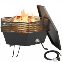 Outsunny 20" Outdoor Fire Pit, Foldable Propane Firepits with Lid, Portable Firepit for Patio Backyard Camping, Black(m-9)